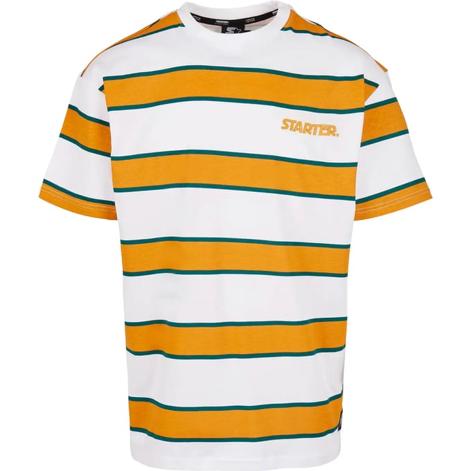 Starter Black Label - Starter Logo Striped Heren Tshirt - XS - Wit/Geel