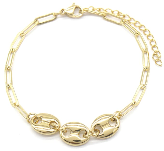 Armband Dames - Bedels Ovaal - RVS - Lengte 16-20 cm - Goudkleurig