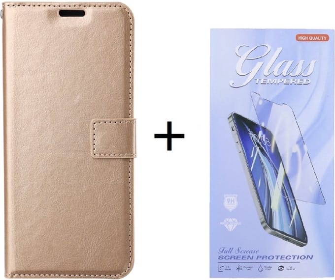 Bookcase Geschikt voor: Samsung Galaxy A06 - Goud - portemonnee hoesje - Book Cover + 2x Screenprotector