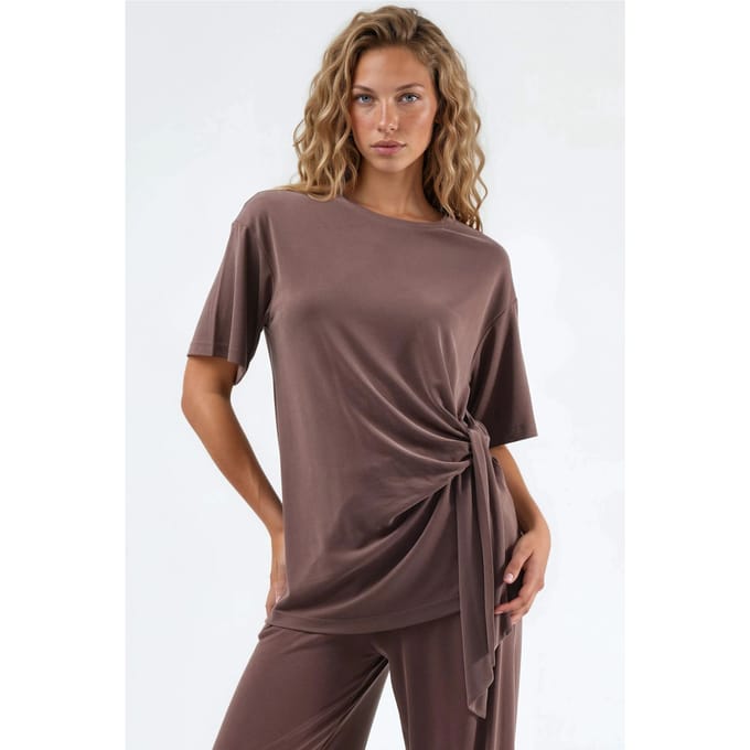 Losse Fit Crew Neck Modal Blouse met Strikdetail