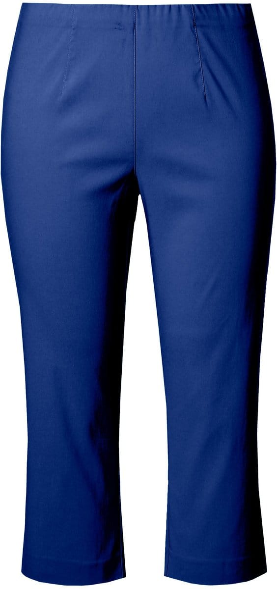 Ulla Popken - Dames - Bengalin broek kuitlang elastische tailleband stretch - Kobaltblauw - Maat 60
