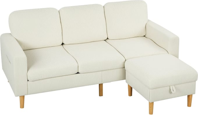 HOMCOM-Bankset-192x138x85cm-Corduroy (100% polyester)-Beige