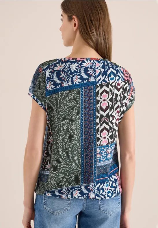 Shirt met ronde hals en patchworkprint
