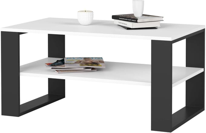 Salontafel Koffietafel ALEX / Wit - Zwart / 92x45x53 cm