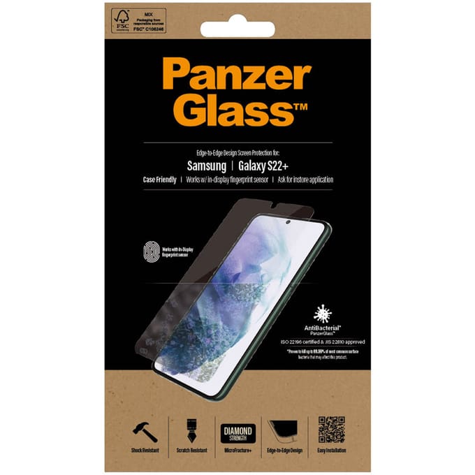 PanzerGlass Screenprotector geschikt voor Samsung Galaxy S22 Plus Glazen | PanzerGlass Edge to Edge Screenprotector - Case Friendly