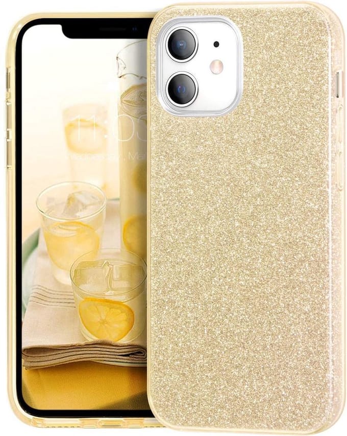 Geschikt voor Apple iPhone 12 Backcover - Goud - Glitter Bling Bling - TPU case