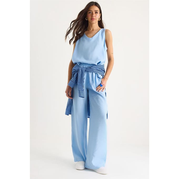 V-hals Katoenen Blouse-Broek Twee-Piece Set