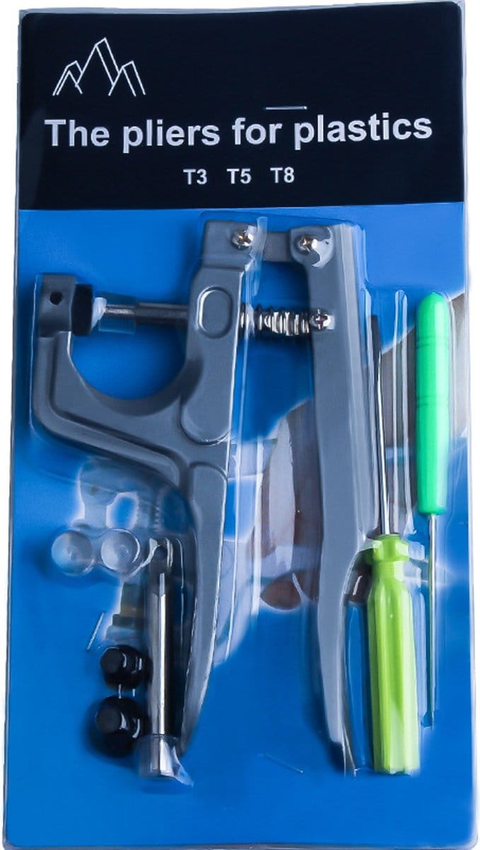 drukknopentang - T3 - T5 - T8 - Press button tool - Stevige handgreep - Met Priem en Schroevendraaier - Handperstang