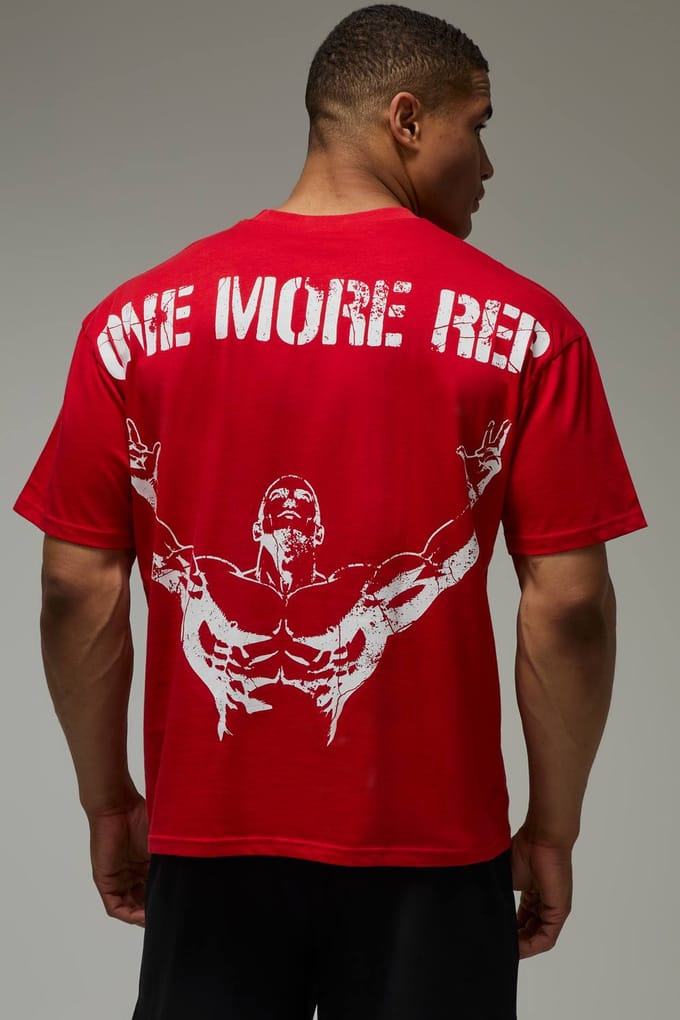One More Rep Oversized T-Shirt | Red | Size Small