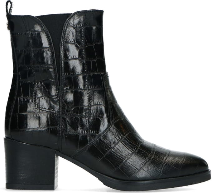 No Stress - Dames - Zwarte enkellaarsjes met crocoprint - Maat 37