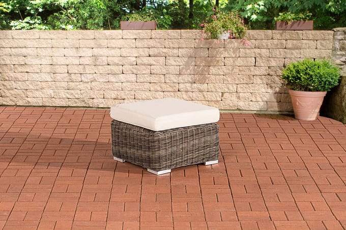 CLP Polyrattan hocker Bilbao / Madeira grijs gevlekt gebroken wit