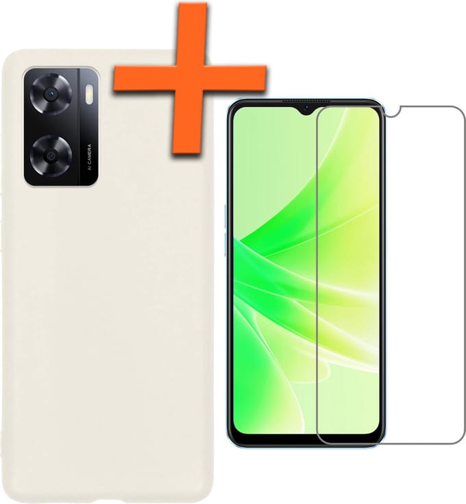 Hoes - Met Screenprotector - Geschikt voor OPPO A57 - Sterk & Shockproof - Back Cover - Siliconen Case - Telefoon Hoes - Wit