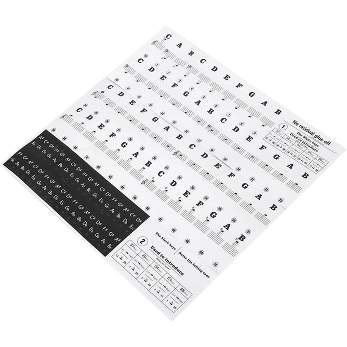 Autocollants pour Piano Partition Clavier PVC Noir Blanc Chiffres Notes pour Enfants Débutants white