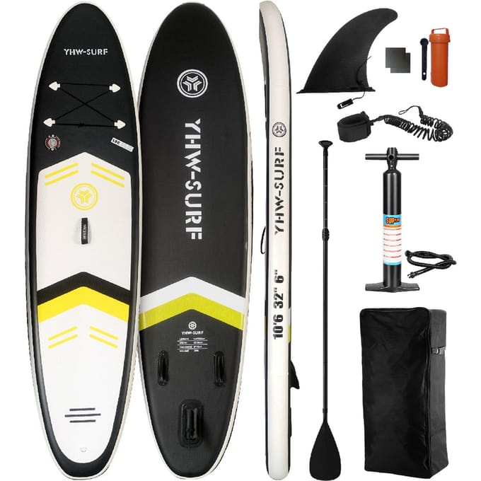 Planche de paddle gonflable 10,6 pieds Bord de mer Plage Ski nautique Stand Up Paddle Board noir