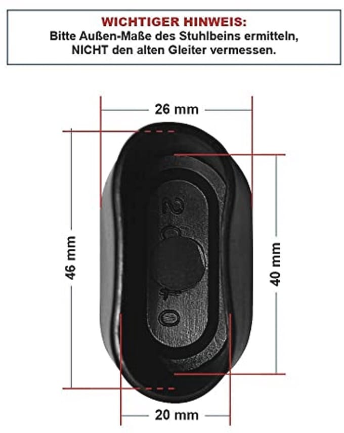 Set van 4 ovale buispluggen voor meubels 40 x 20 mm, zwart