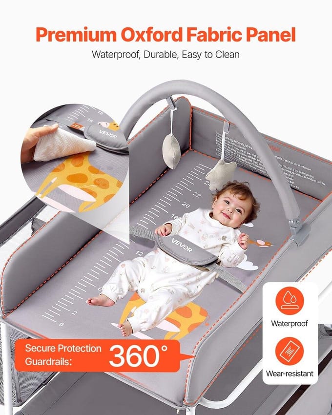 Opvouwbaar Baby Verschoonstation met Zijmand & Ophangstang Grijs