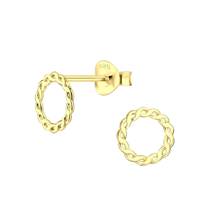 Joy|S - Zilveren twisted cirkel oorbellen - donut - 7 mm - gold plated