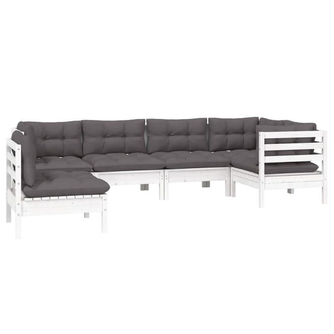 vidaXL - 6-delige - Loungeset - met - kussens - grenenhout - wit