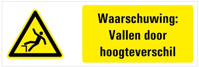 Waarschuwing voor vallen door hoogteverschil tekststicker 280 x 105 mm