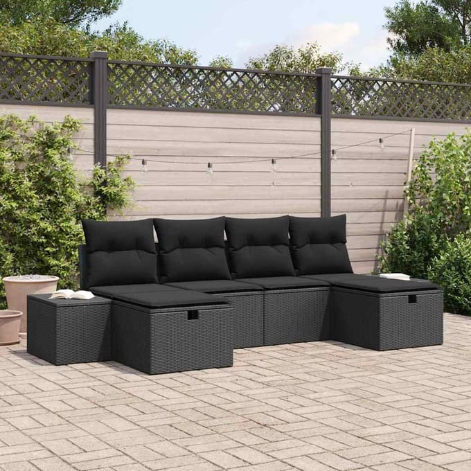 vidaXL - Tuinbank - Set - 6 - st - Zwart - poly - rattan