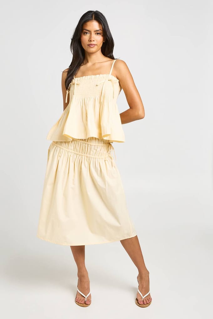 boohoo Dames Top Met Strikbandjes En Gerimpelde Peplum | Citroen | Maat: 34