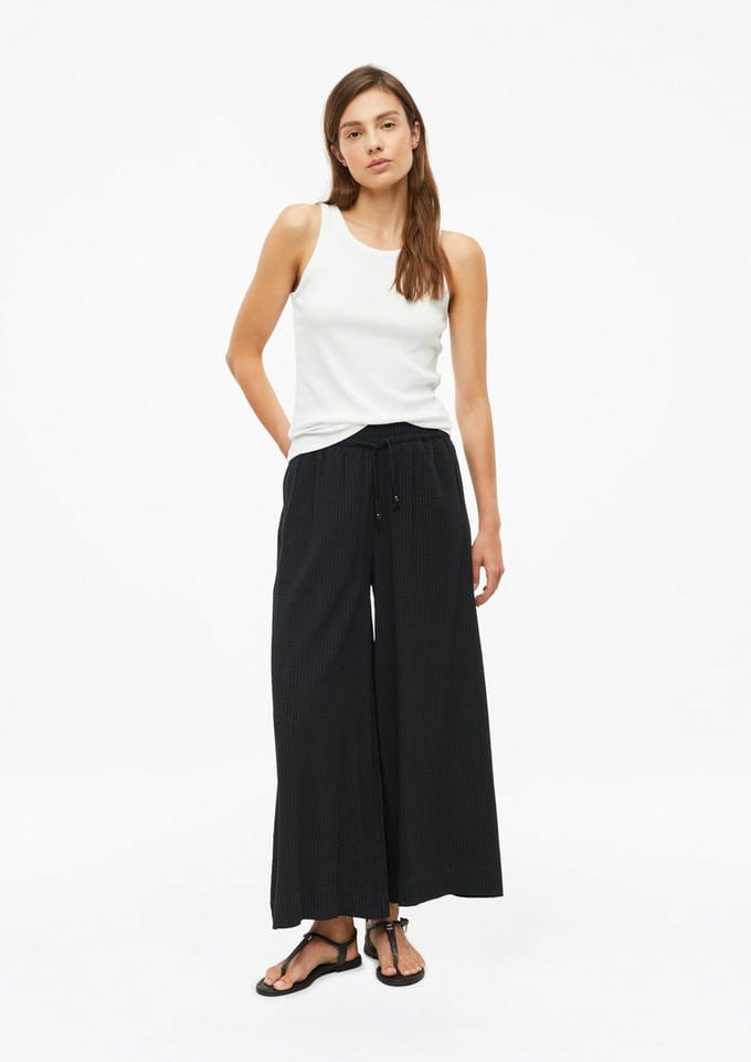 Hoge taille broek van jersey relaxed fit extra wijde benen dames s.Oliver
