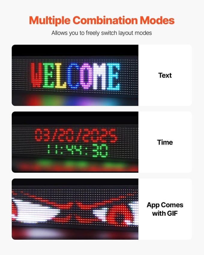 Panneau LED Programmable 52x8 pouces Affichage Numérique Défilant P10 Pleine Couleur