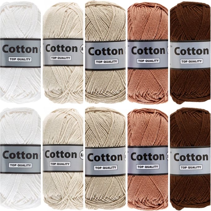 Cotton eight bruin beige katoengaren pakket - 10 bollen - pendikte 2,5 a 3mm