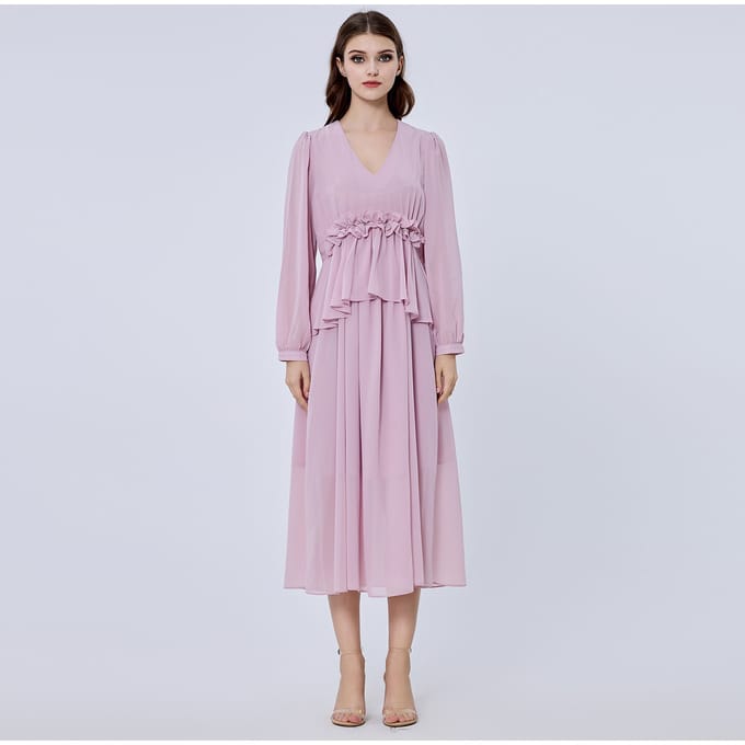 Lange ruche chiffon jurk