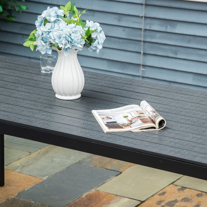 MODFU Tuintafel 190x84,5x72 cm, aluminium met polywood tafelblad, zwart en modern