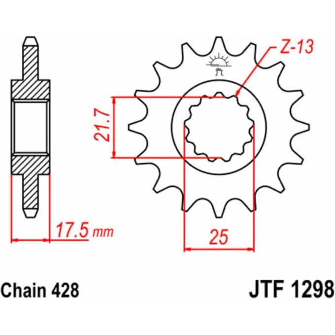 Standaard stalen tandwiel voor motor JT Sprockets 428