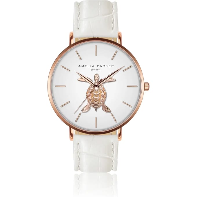 Lederen horloge voor vrouwen Amelia Parker Rose Turtle White