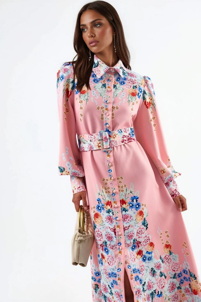Bloemen Maxi Jurk met Knopsluiting
