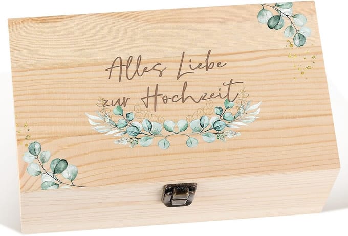Houten Cadeaubox voor Bruiloft met Eucalyptus Design