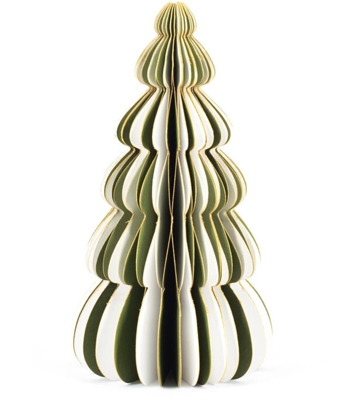 Papieren kerstboom wit met groen 16cm