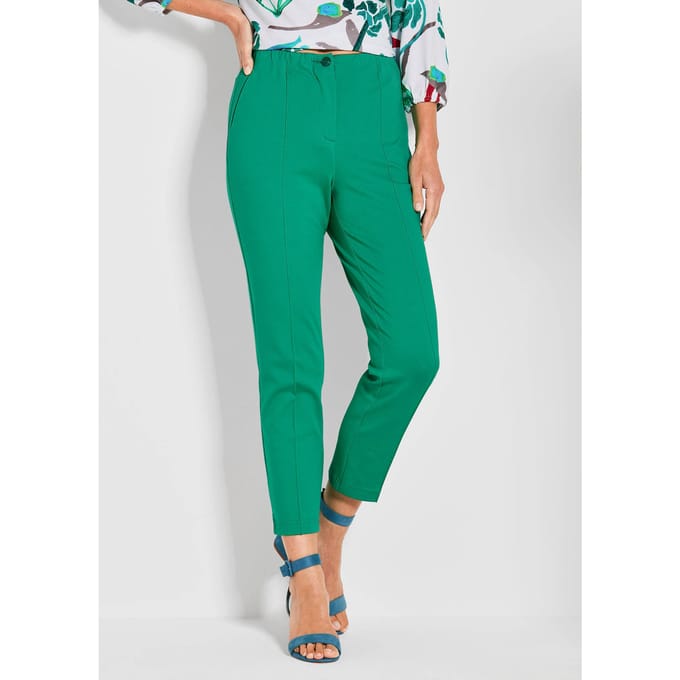 Jersey broek LOUISA met elastische tailleband - groen - Gr. 52 van Goldner Fashion