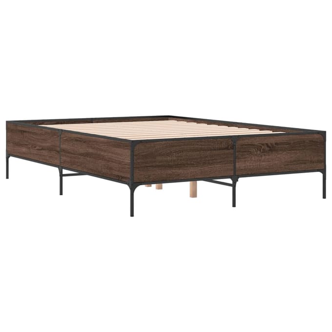 vidaXL - Bedframe - bewerkt - hout - metaal - bruin - eikenkleur - 135x190 - cm