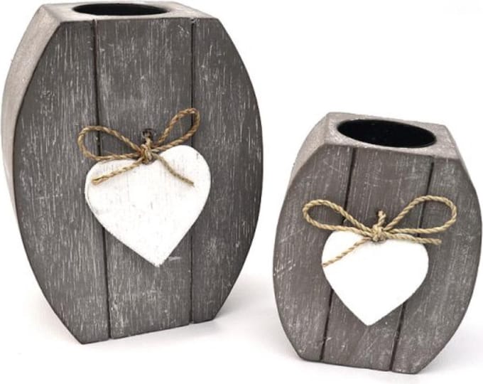 Woodart | Waxinelichthouder met 2 hartjes | 15x12 cm (per stuk)