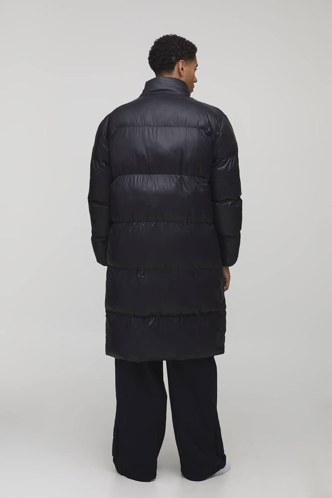 Regular Fit High Shine Longline Puffer Jacket | Black | Size Large