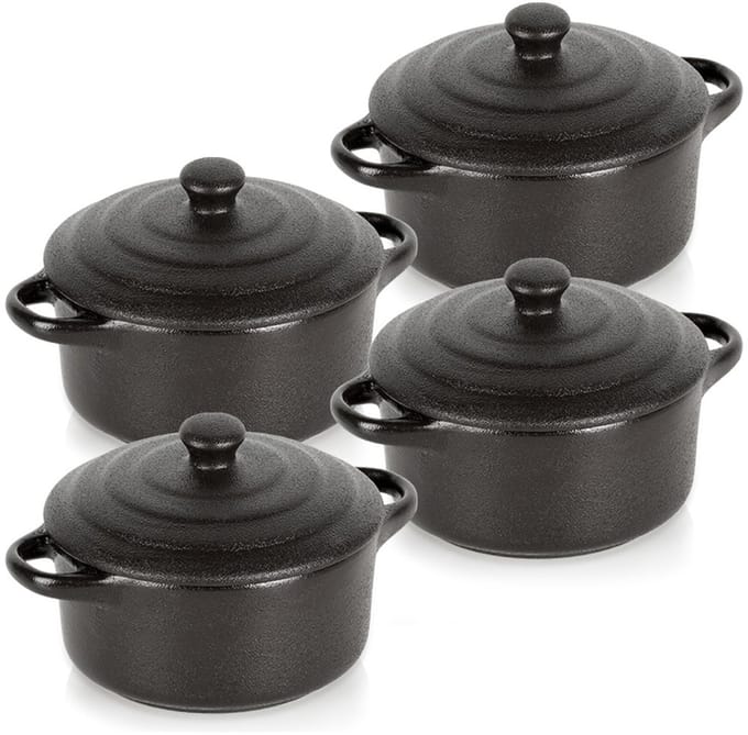 Vilde - Porseleinen Ovenschalen - 150 ml - Set van 4 - Met Deksel