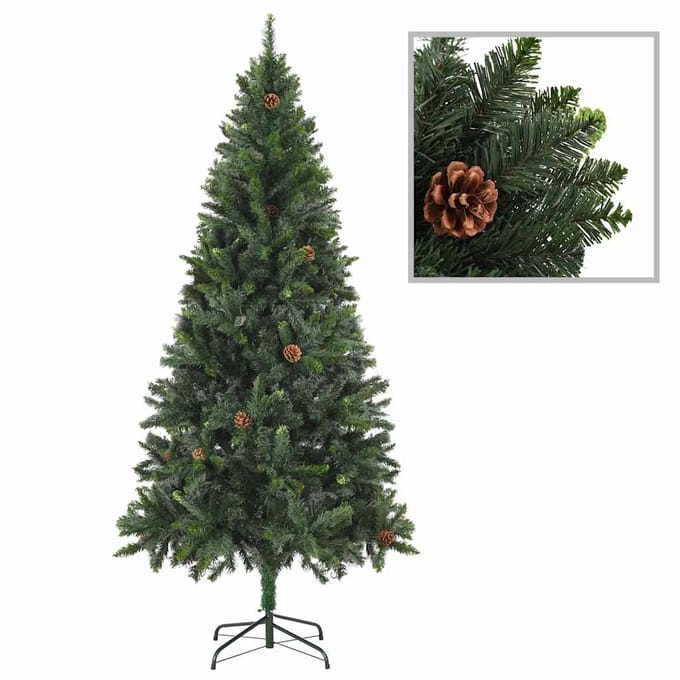 vidaXL Kunstkerstboom met verlichting kerstballen dennenappels 180 cm