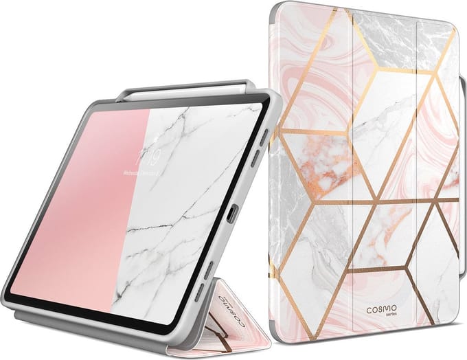 COSMO Bookcase Hoes Geschikt Voor iPad Pro 11 inch 2021 - Pencil houder - Marmer Wit