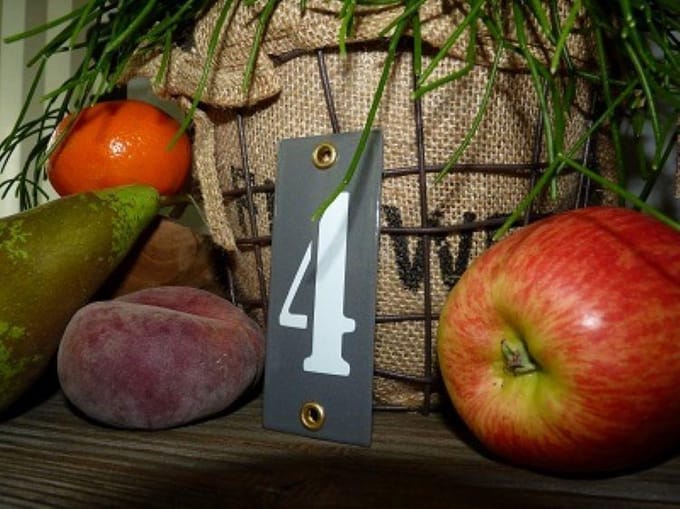 Emaille huisnummer grijs 4x10 nummer '4'