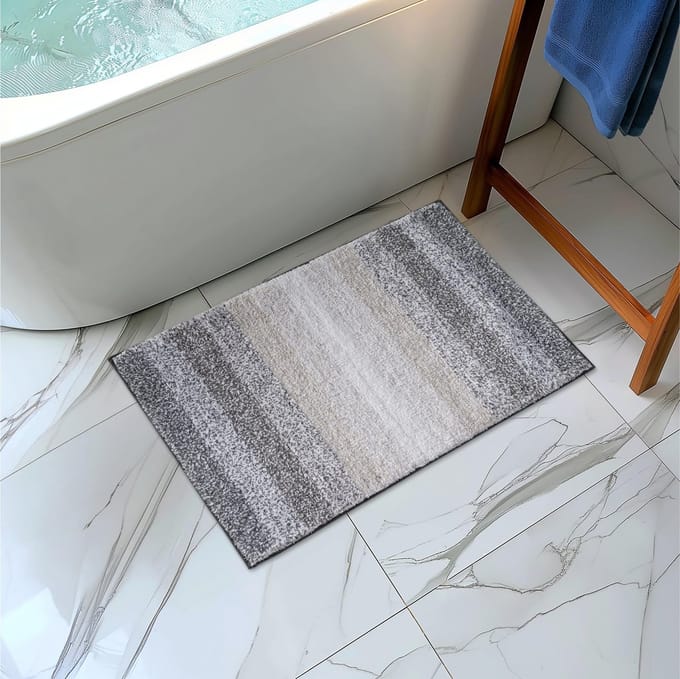 Unyqoos® Grijs-witte badmat van katoen met antislip en wasbare eigenschappen