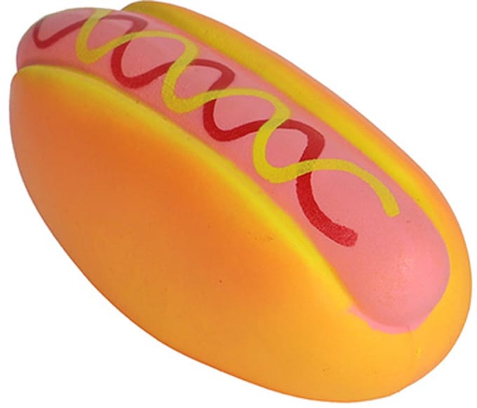 Hondenspeelgoed hotdog latex 9 cm met piep