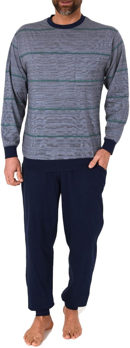 Herenpyjama met lange mouwen en manchetten in gestreept design - ook in overmaten