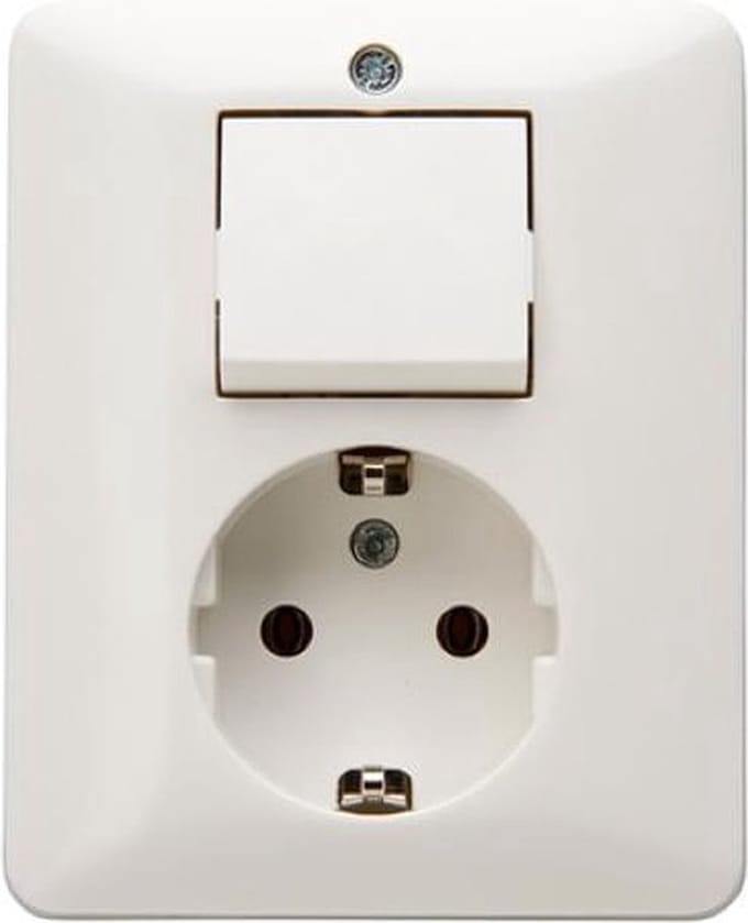 PEHA Standaard combinatie wisselschakelaar / wandcontactdoos - Inbouw - Randaarde - Wit