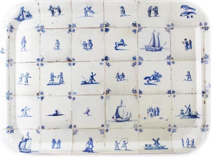 Dienblad, groot, Delfts blauwe tegels, 37.5 x 26.5 cm