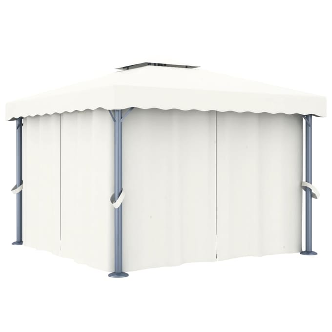 vidaXL - Prieel - met - gordijn - 3x3 - m - aluminium - crèmewit