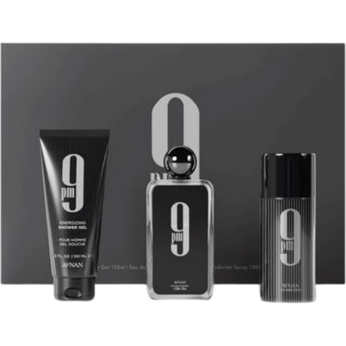 Afnan Perfumes 9PM Gift Set â 100ml EDP + 150ml Shower Gel + 150ml Deodorant Spray